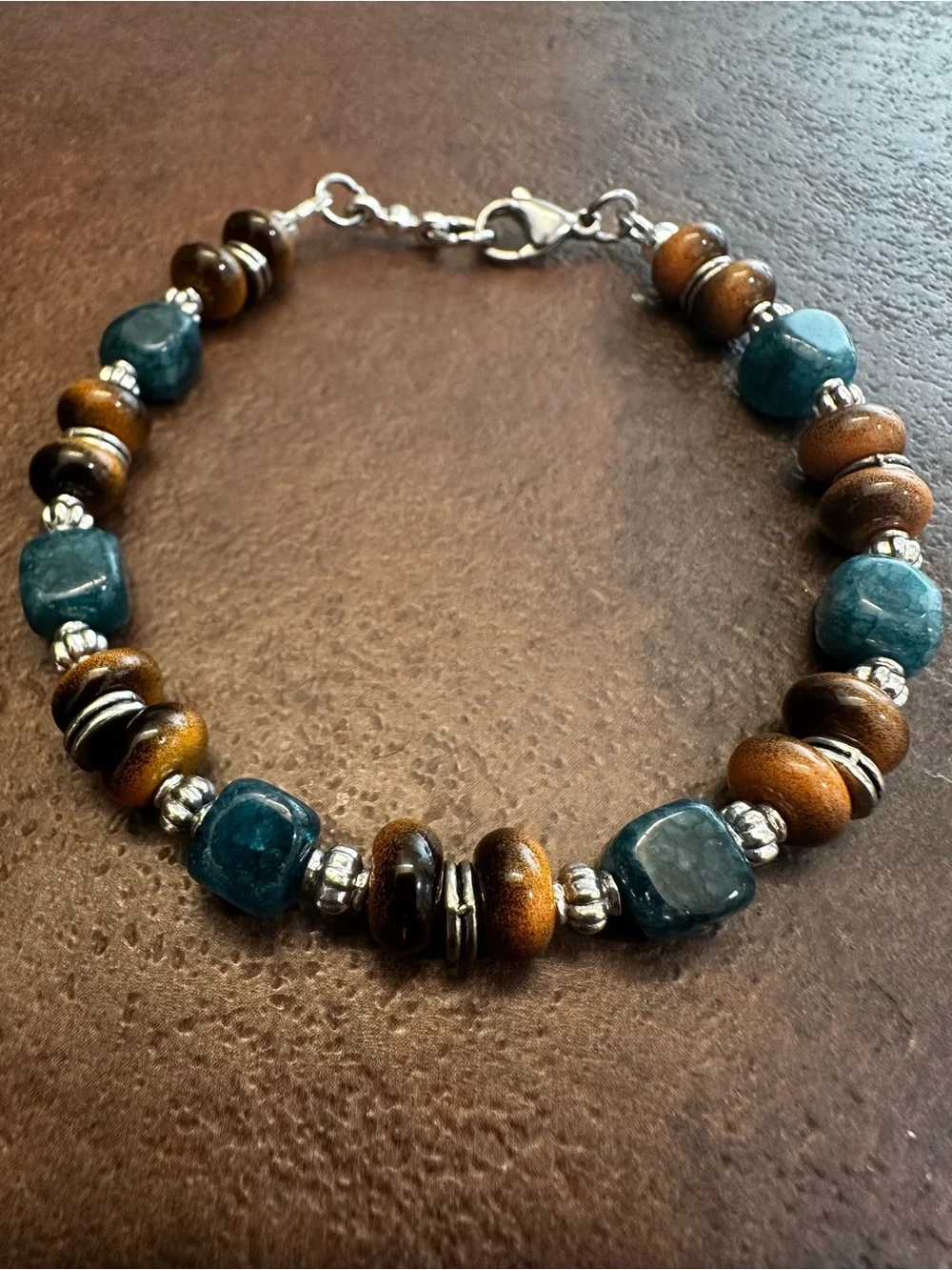 Handcrafted Blue Quartz and Brown Tiger’s Eye Bead Bracelet for Men